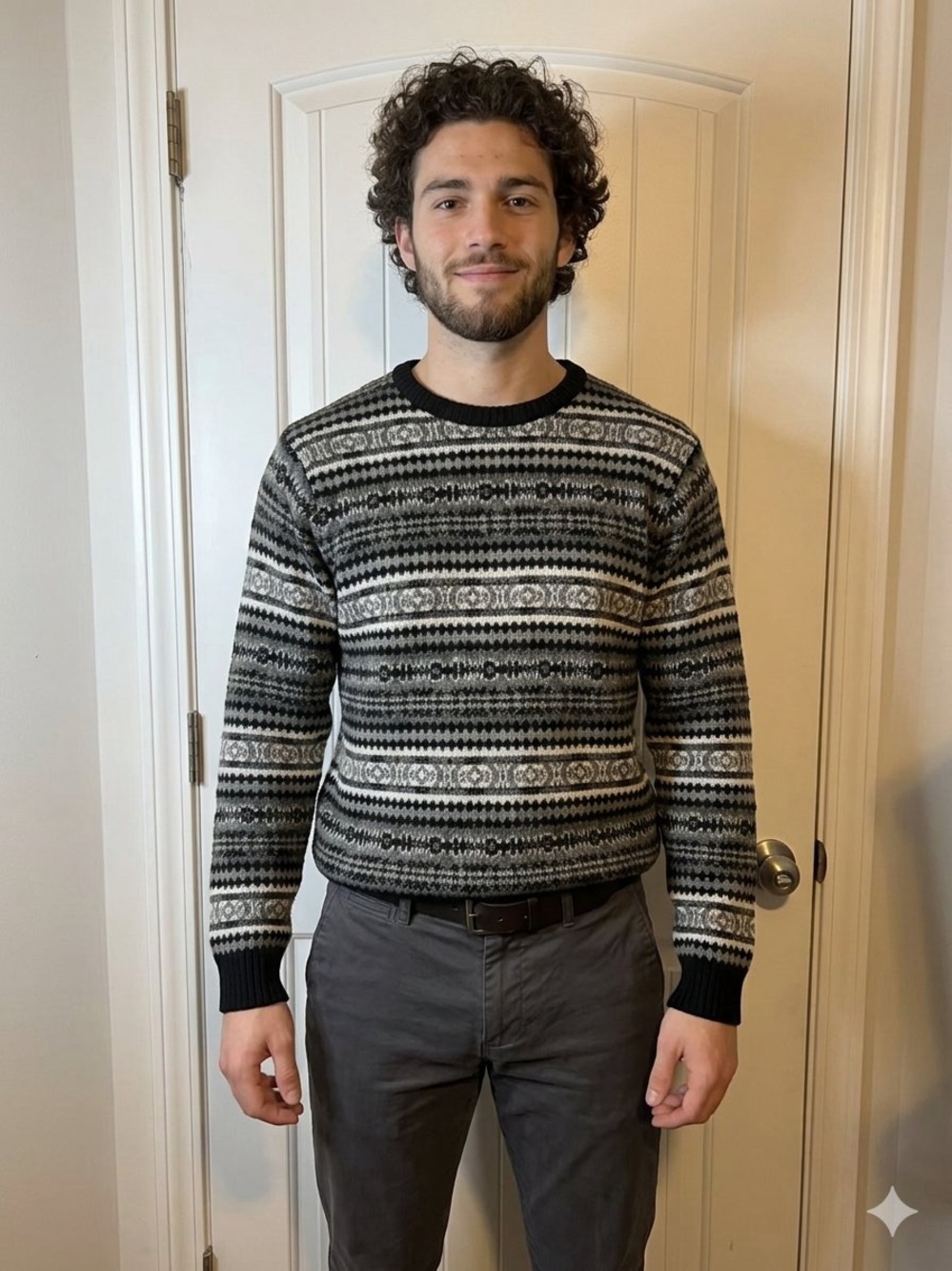 Vintage Carbon Men's Black & Gray Patterned Crewneck